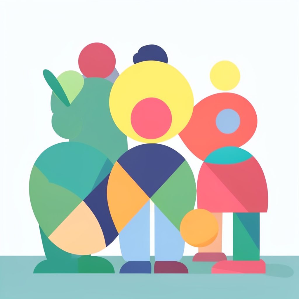 Flat vector illustration of diverse silhouettes in warm and cool tones on a soft beige background